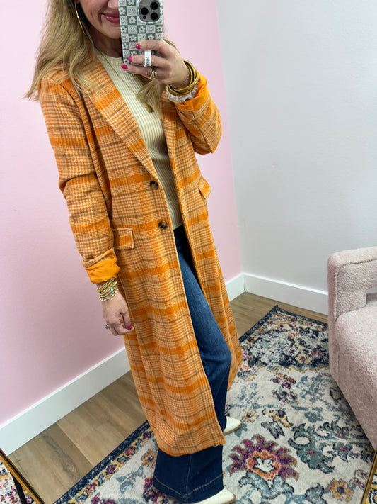 Orange Plaid Button Front Jacket