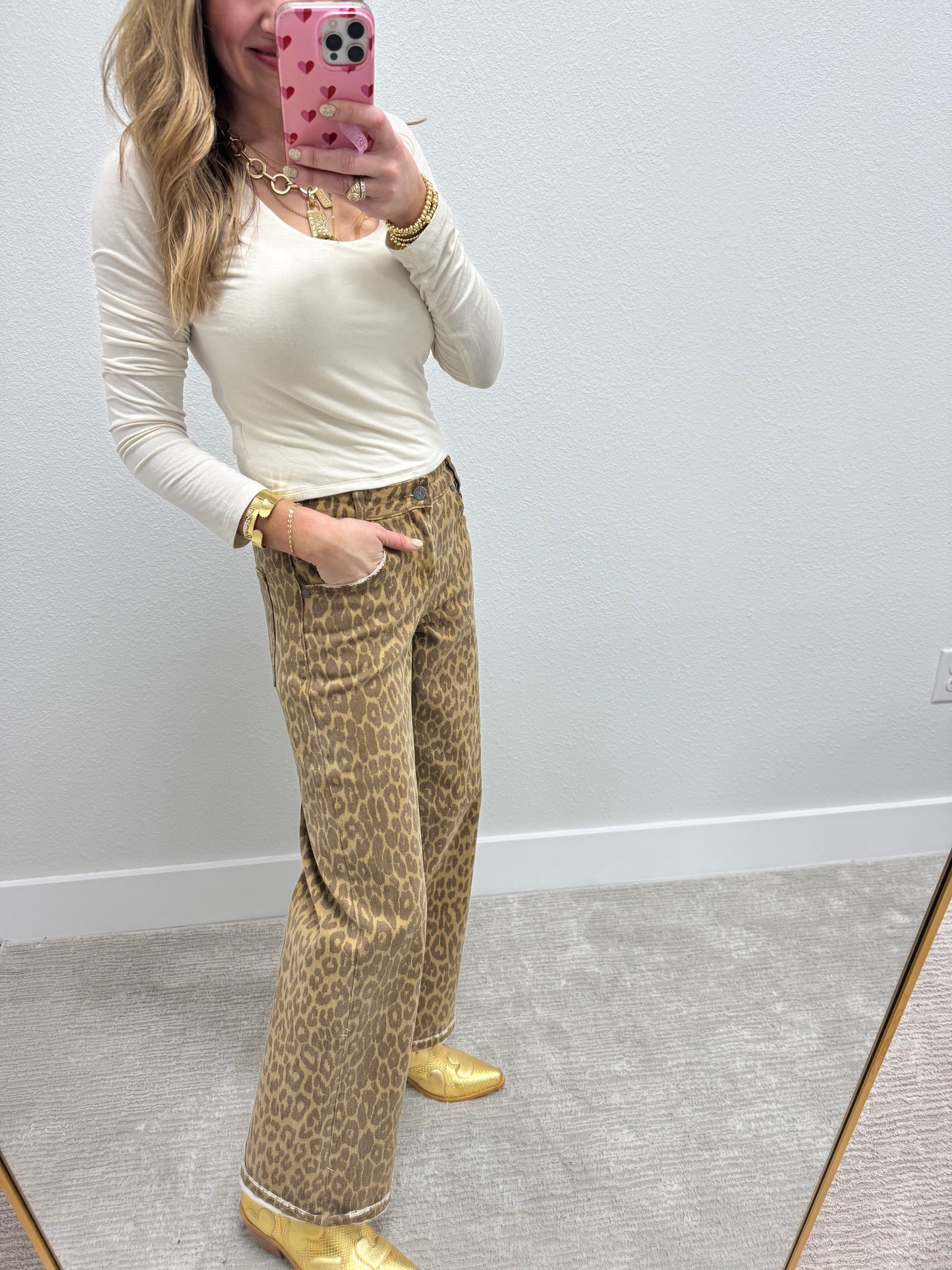 Leopard Straight Print Jeans