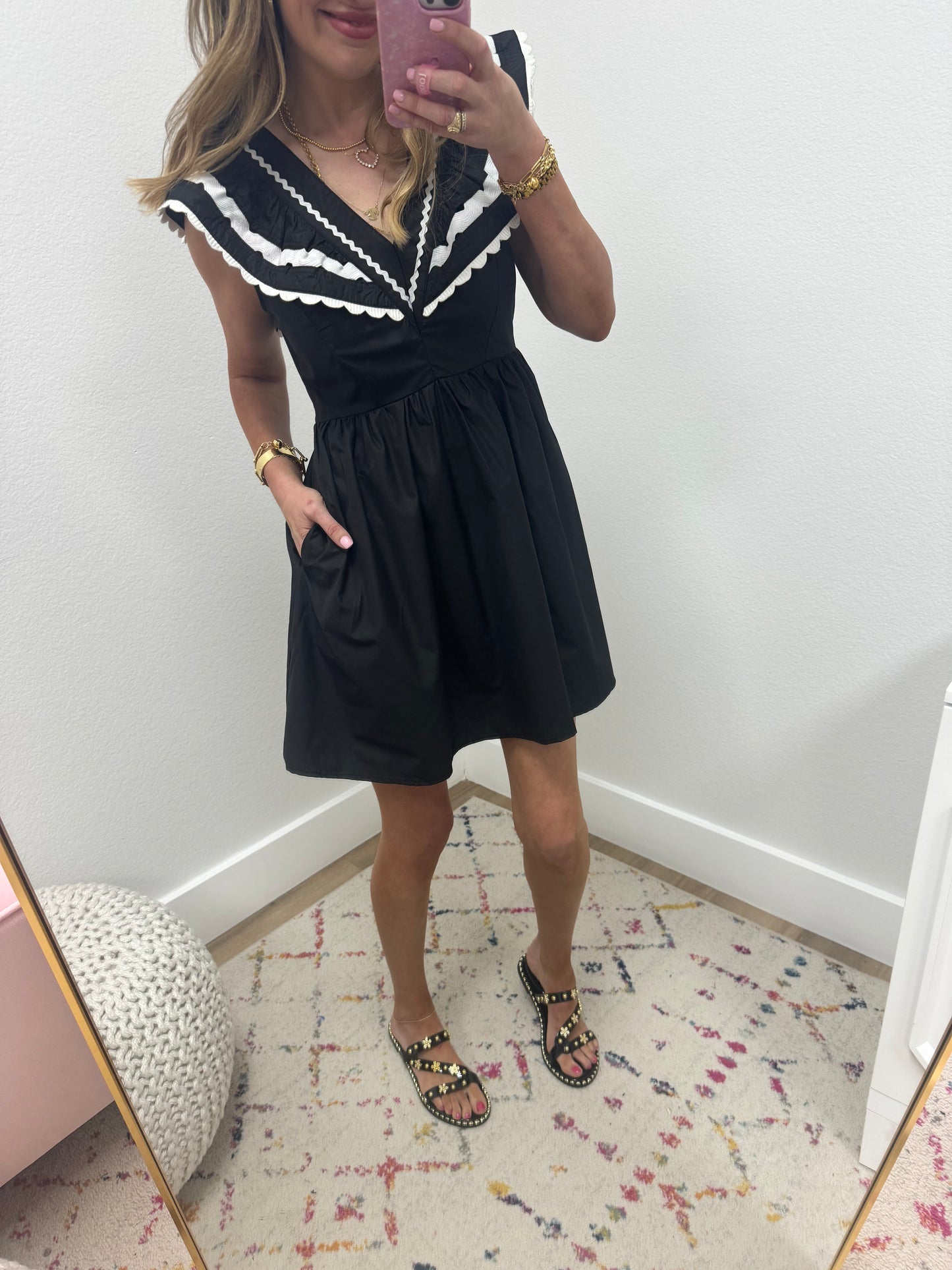 Black and White Scallop Front Dress