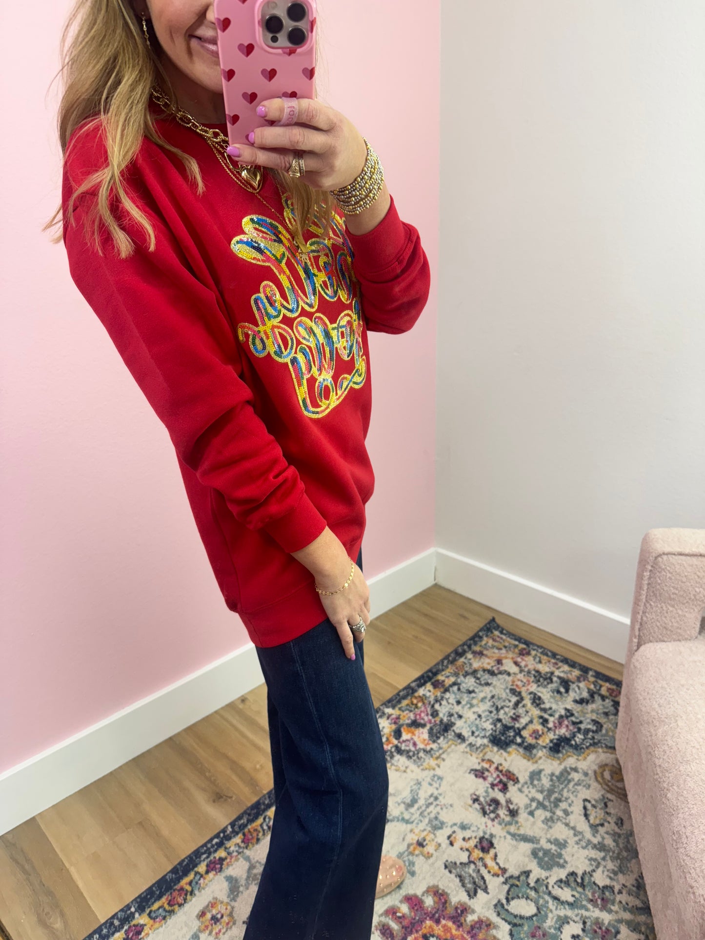 Red Holly Jolly Sequin Sweatshirt