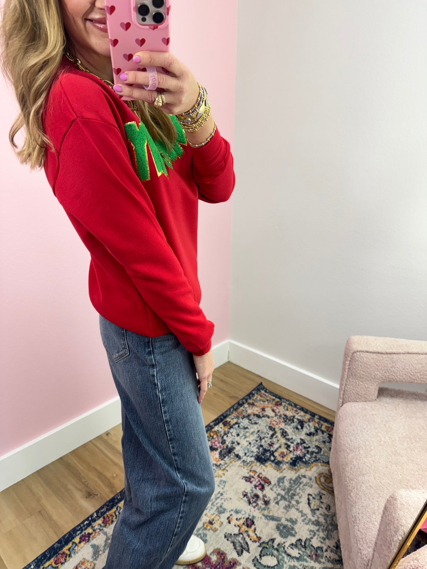 Red Grinchy Chenille Patch Sweatshirt