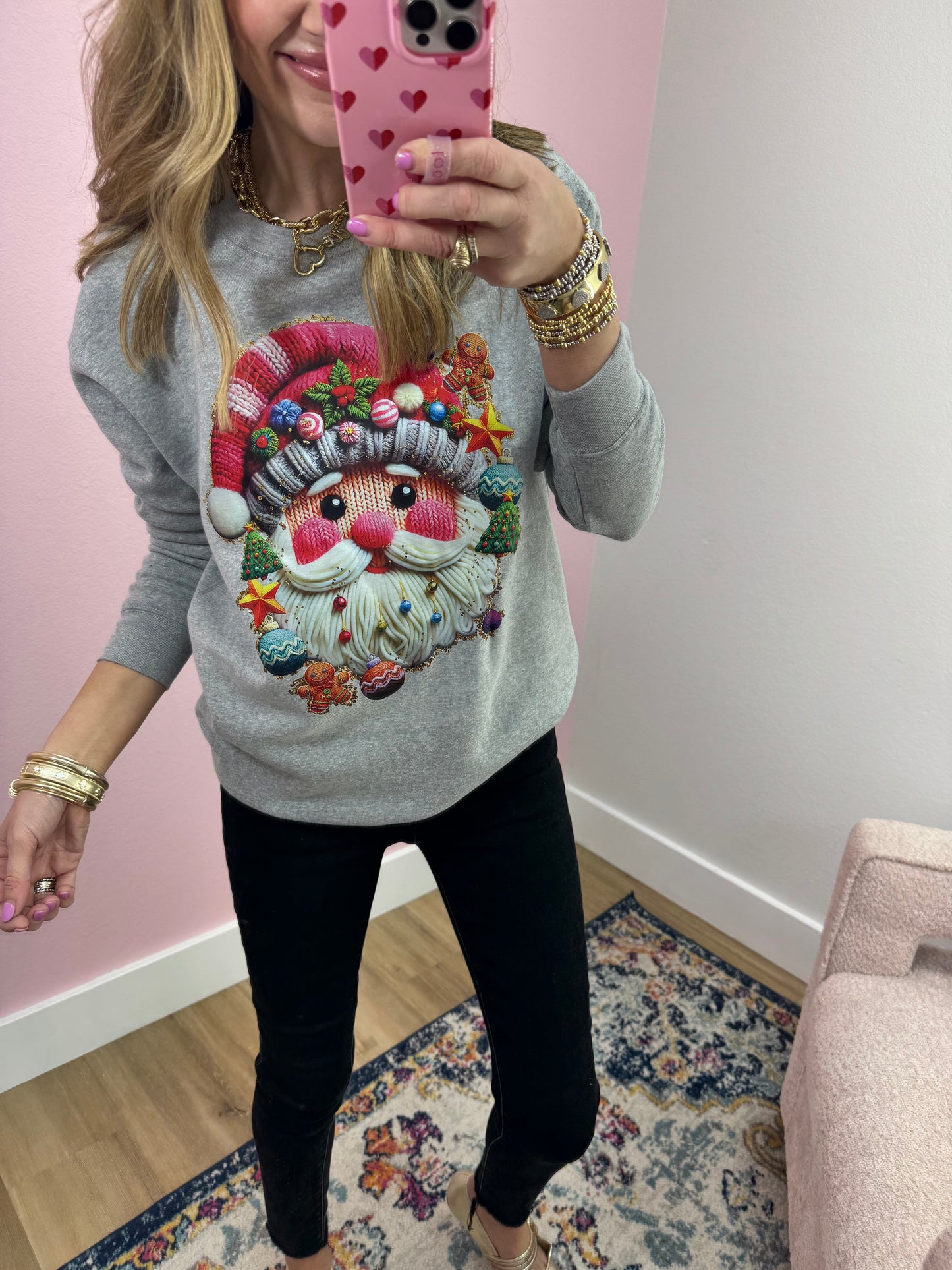 Gray Santa Face Sweatshirt