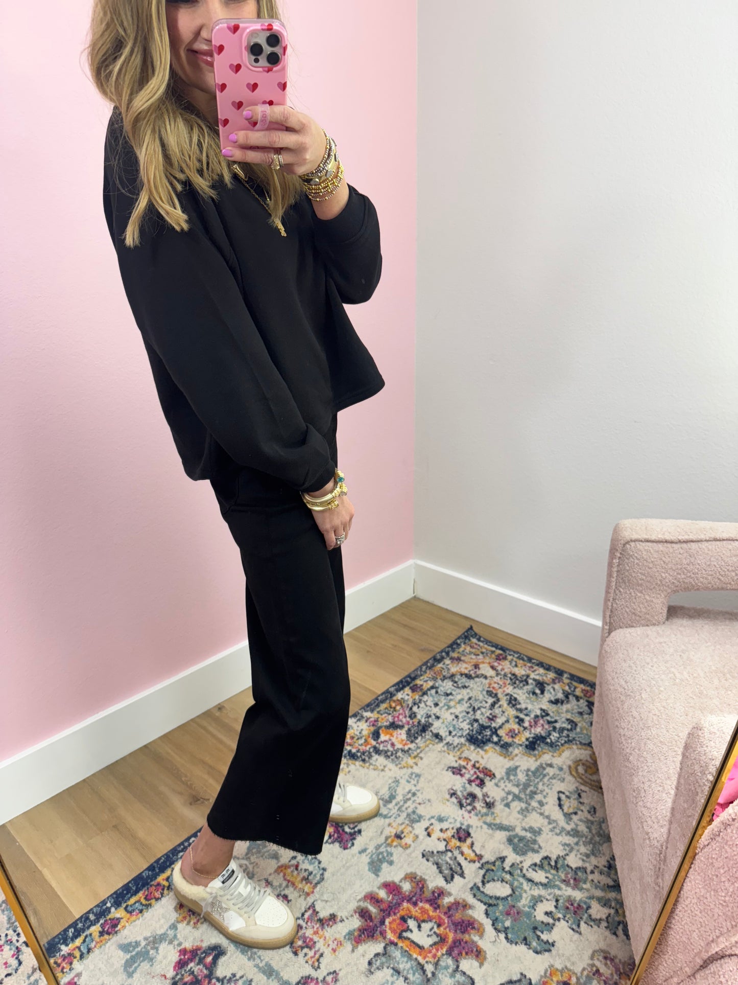 Black Wide Leg Two Piece Sweatsuit