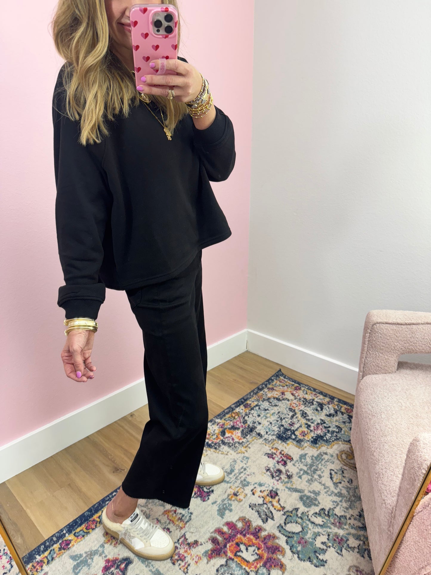 Black Wide Leg Two Piece Sweatsuit