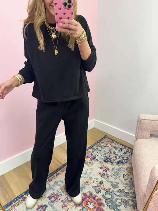 Black Wide Leg Two Piece Sweatsuit