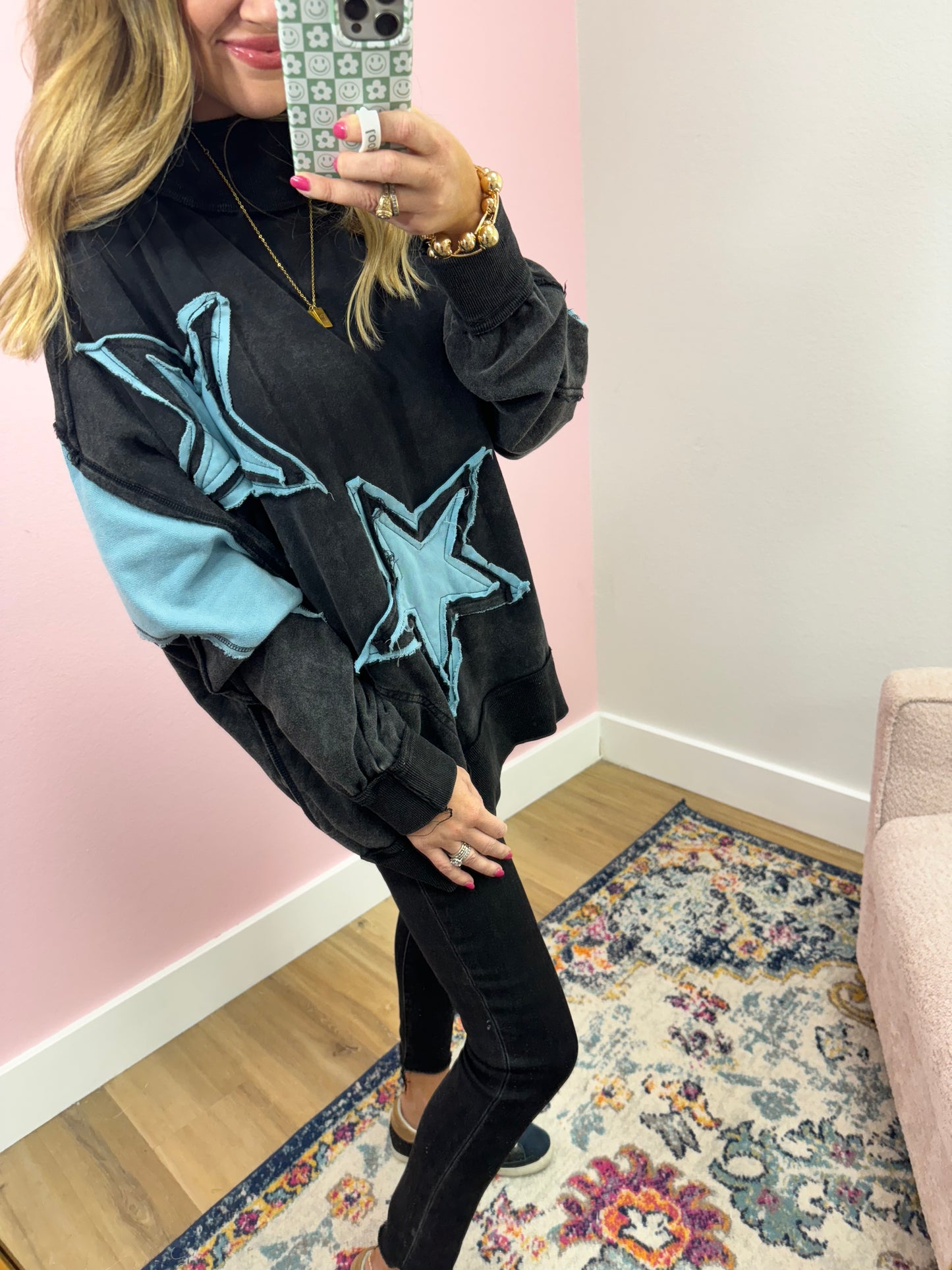 Black Mock Neck With Star Patch Pull Over