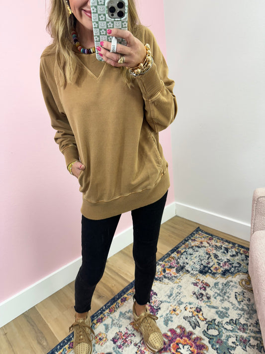 Camel Ribbed Side Pull Over FS