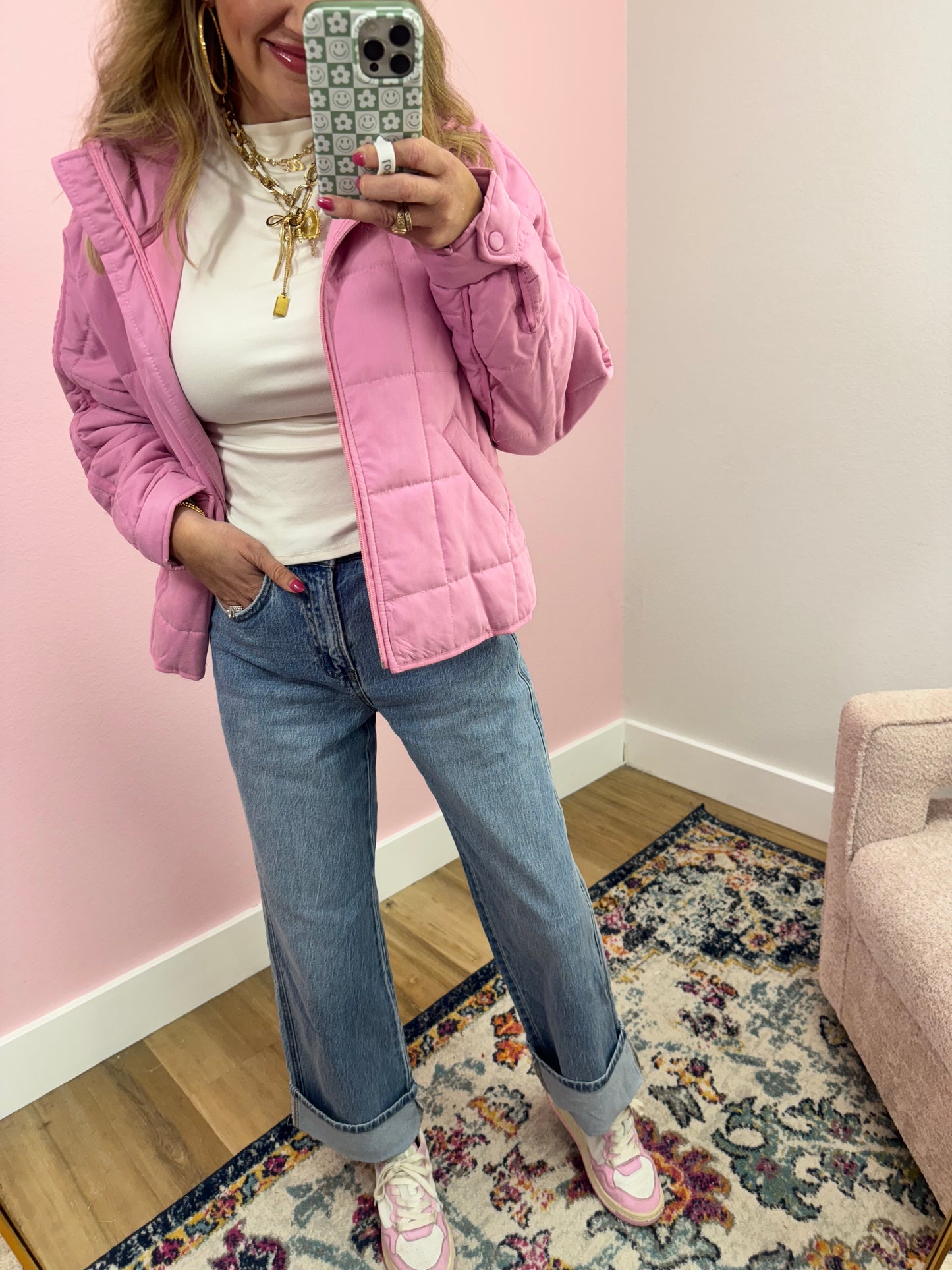 Pink Quilted Puffer Jacket