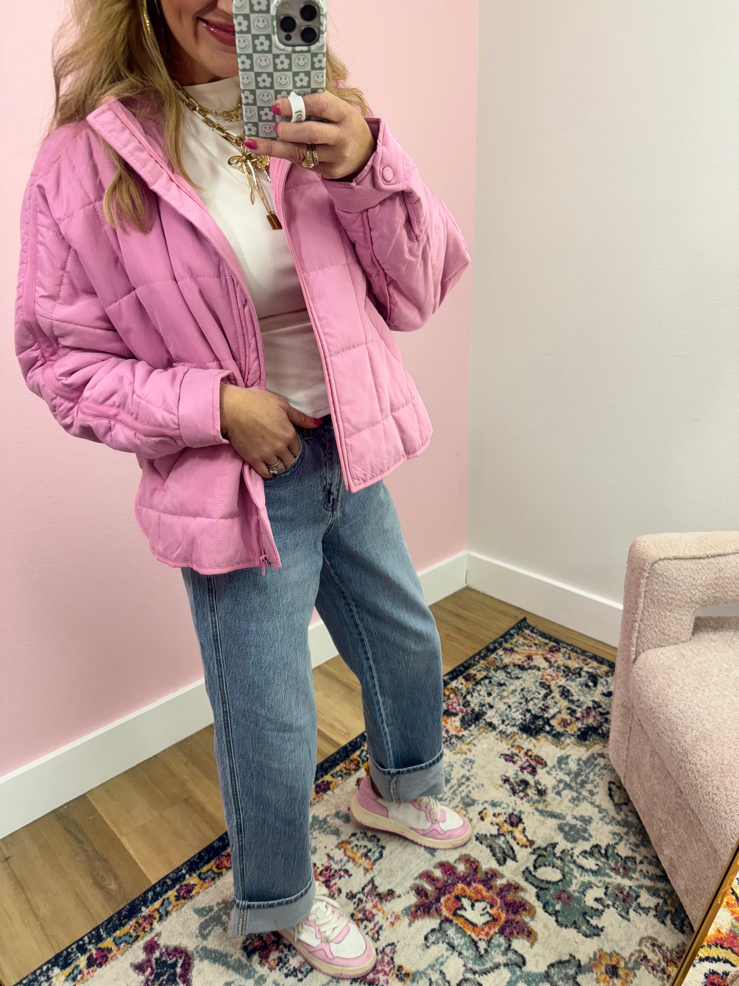 Pink Quilted Puffer Jacket