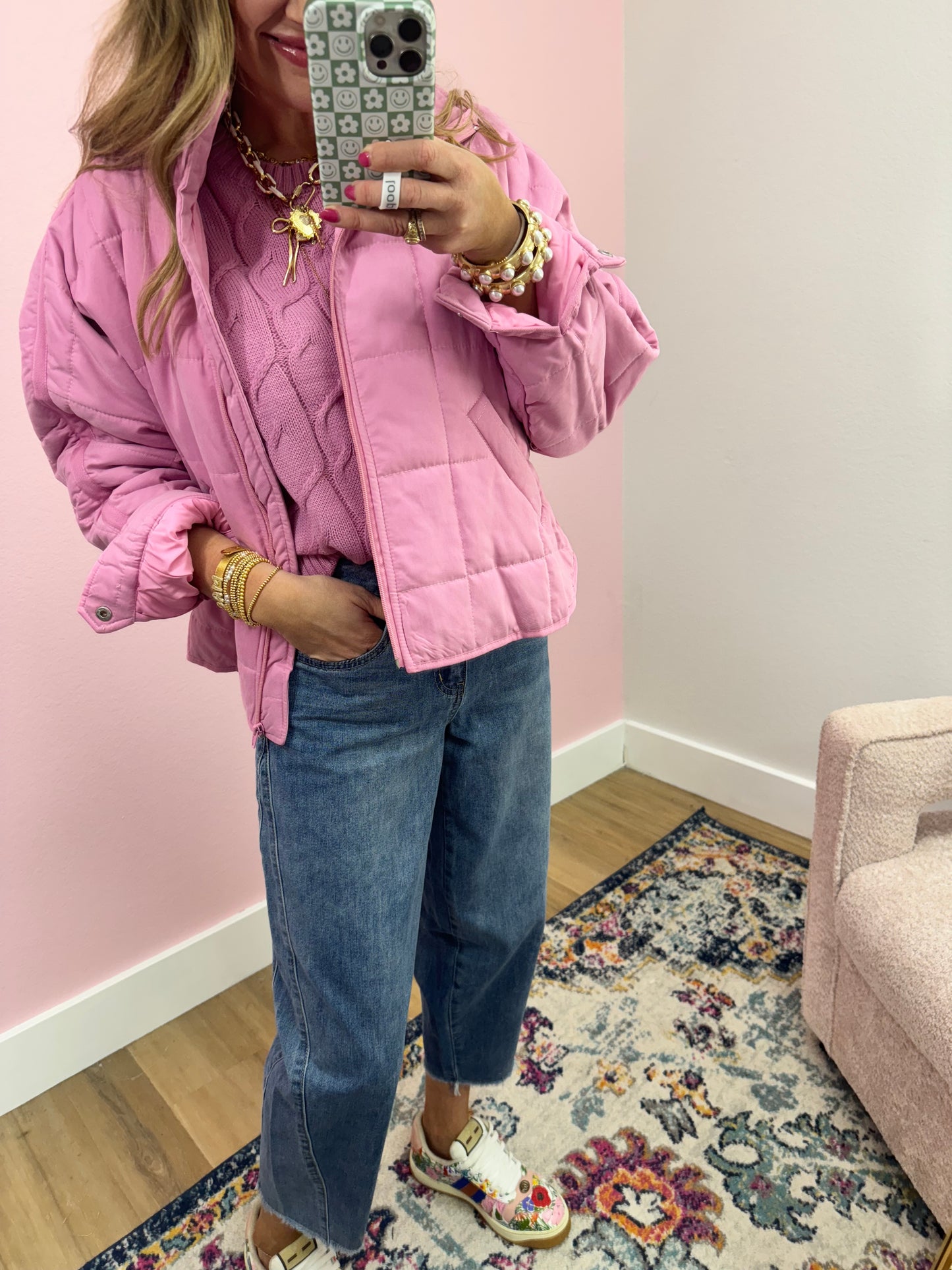 Pink Quilted Puffer Jacket