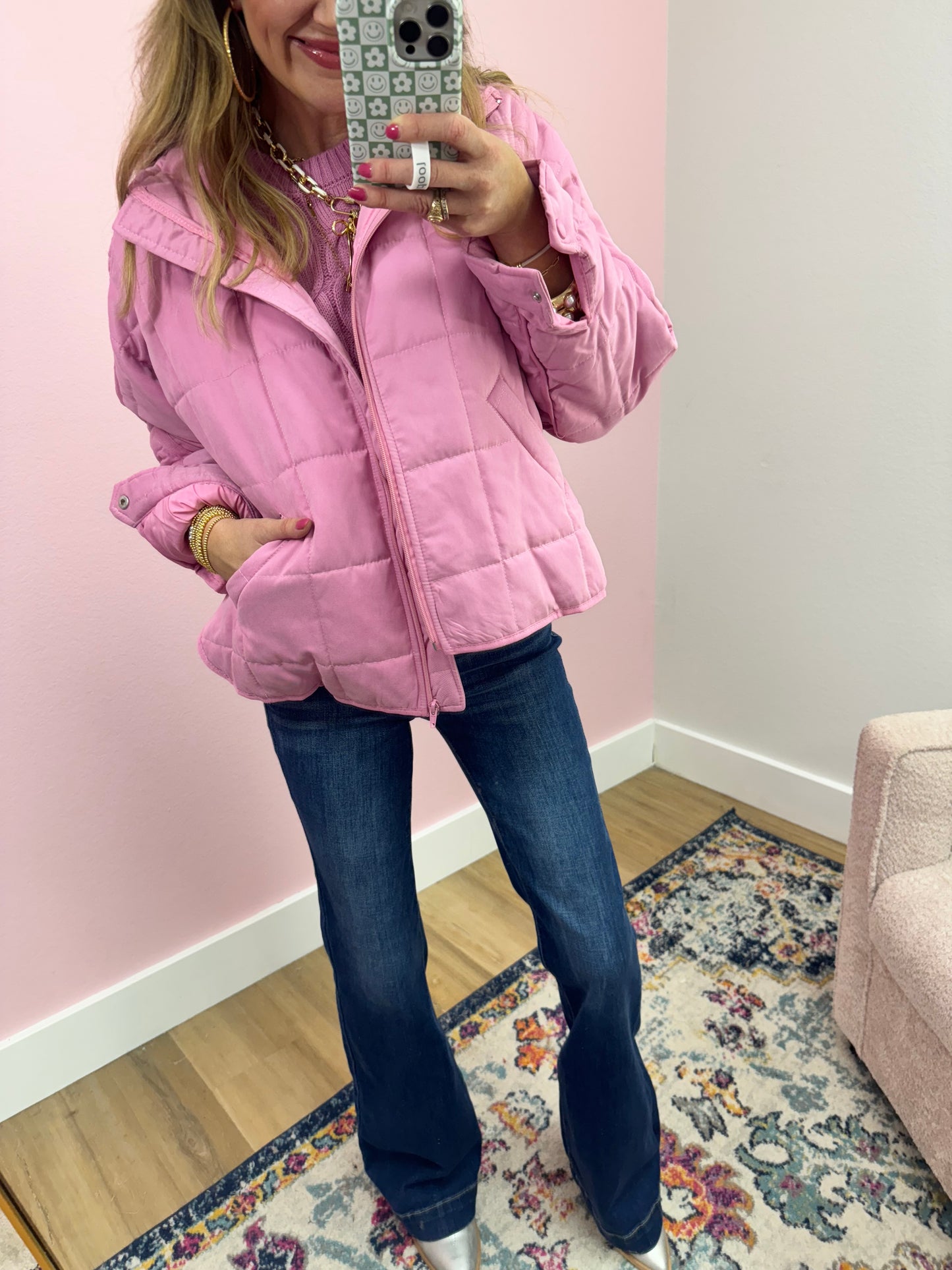 Pink Quilted Puffer Jacket