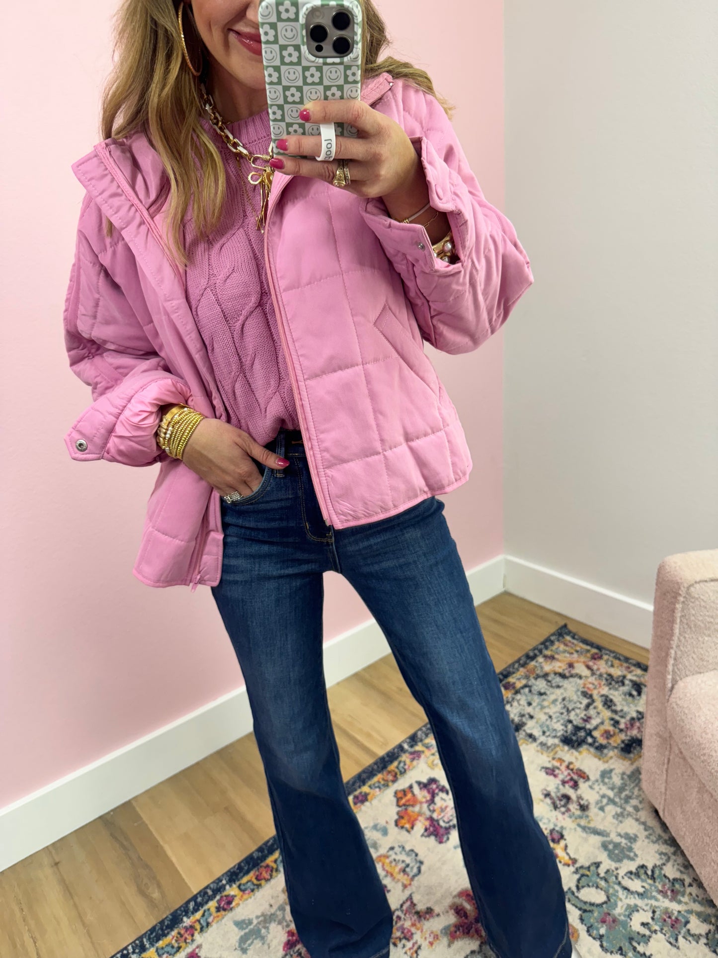 Pink Quilted Puffer Jacket