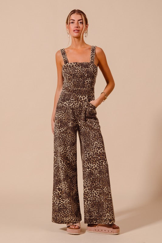 Leopard Denim Jumpsuit