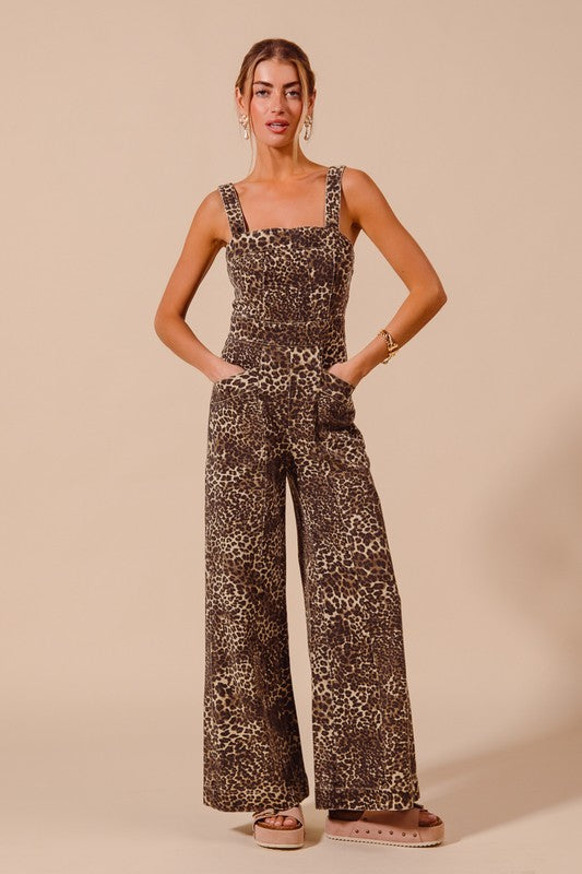 Leopard Denim Jumpsuit