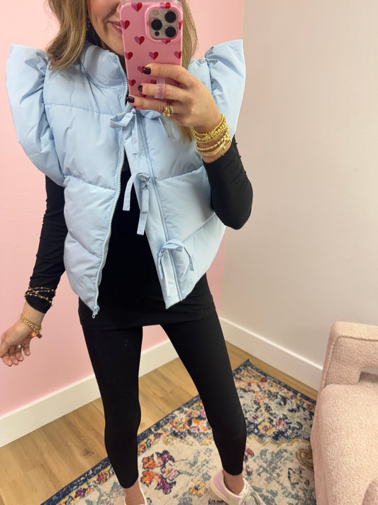 Light Blue Bow Puffer Vest