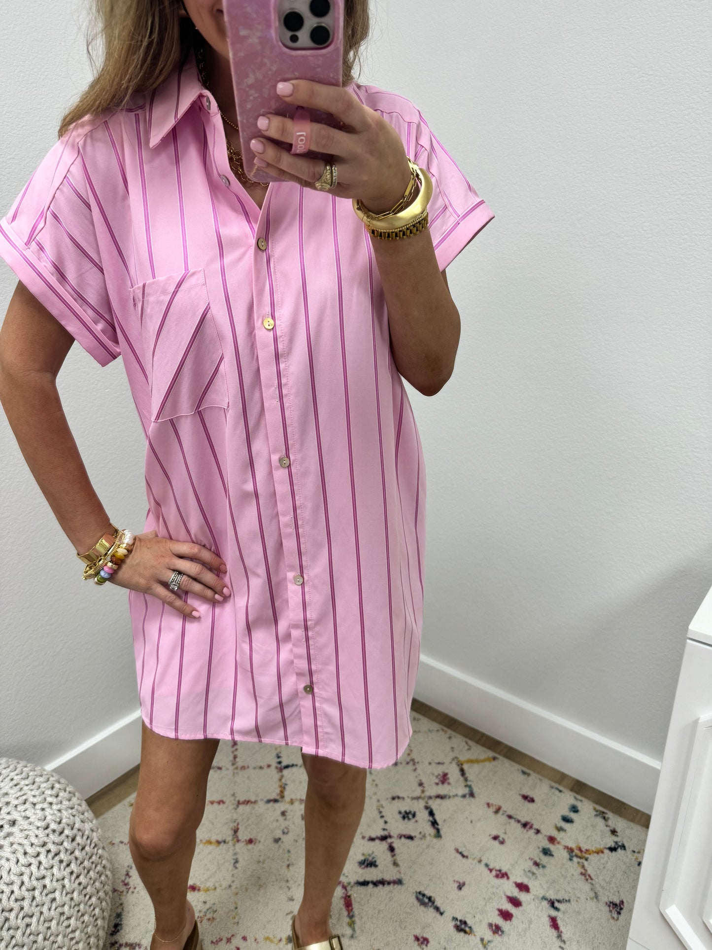 Pink Striped Collar Style Dress