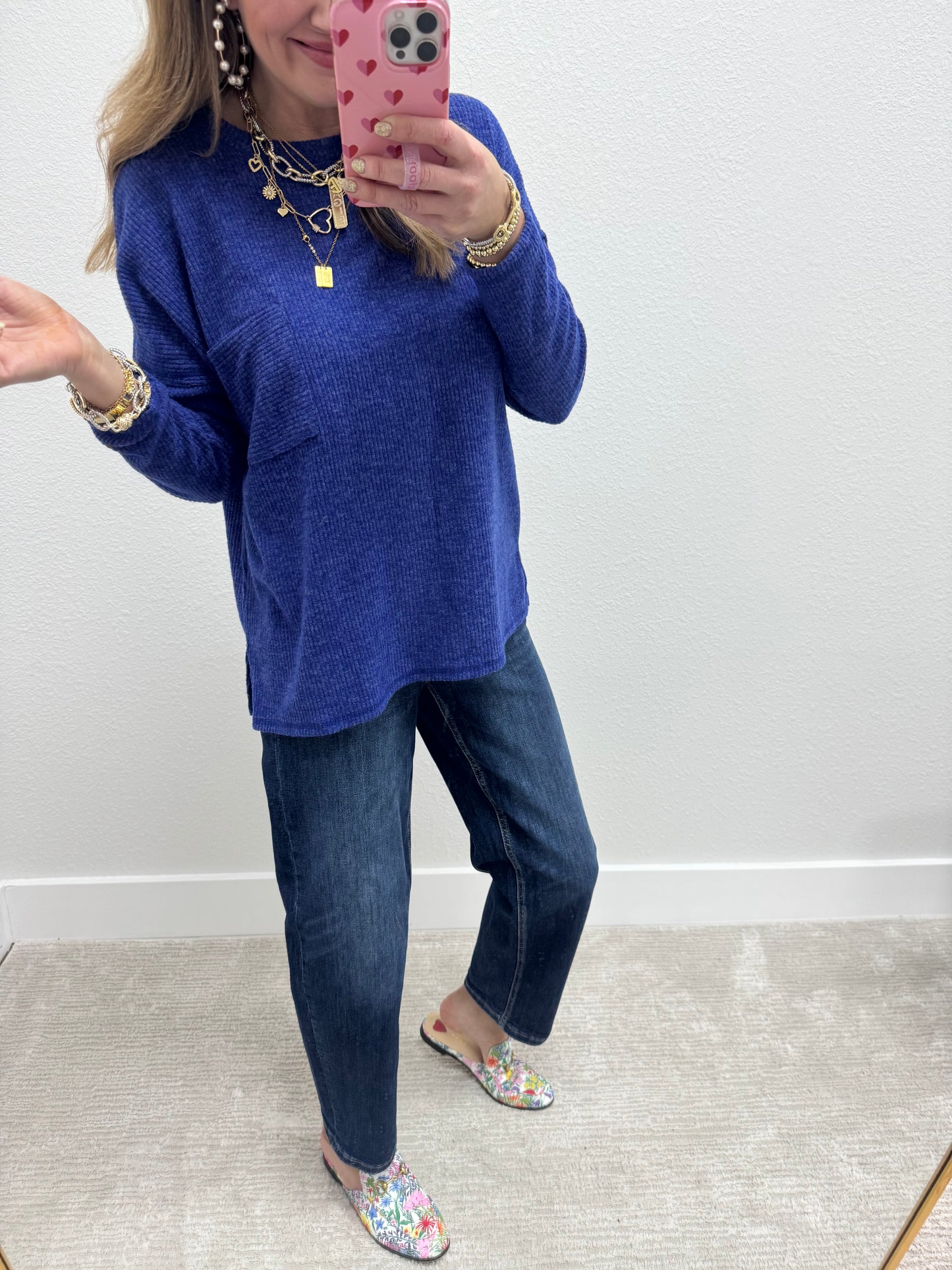 Bright Blue Ribbed Mélange Hacci Pocket Top